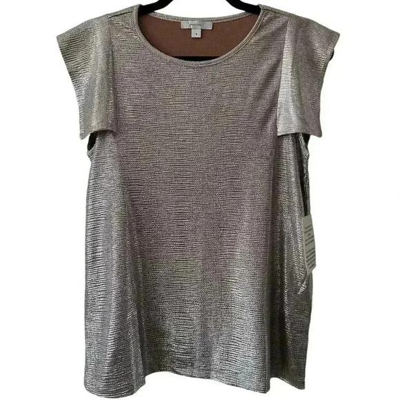 NWT Maette Women’s Metallic Flutter Cap Sleeve Day To Night Feminine Blouse‎ S - Picture 2 of 8